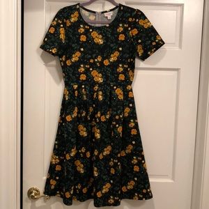 Medium LuLaRoe Amelia Dress Black/Yellow Floral